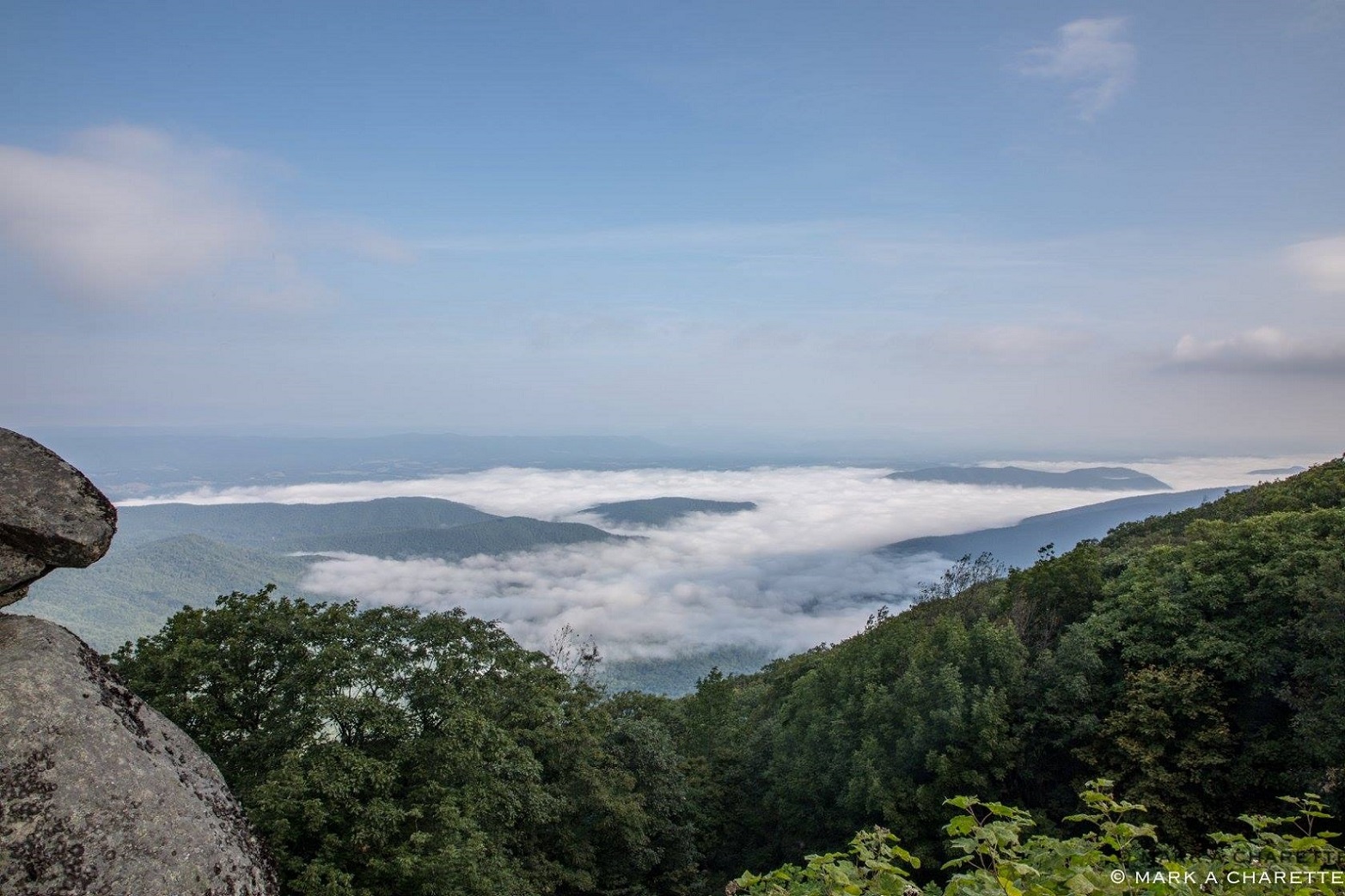 a blanket of fog over the shenandoah valley